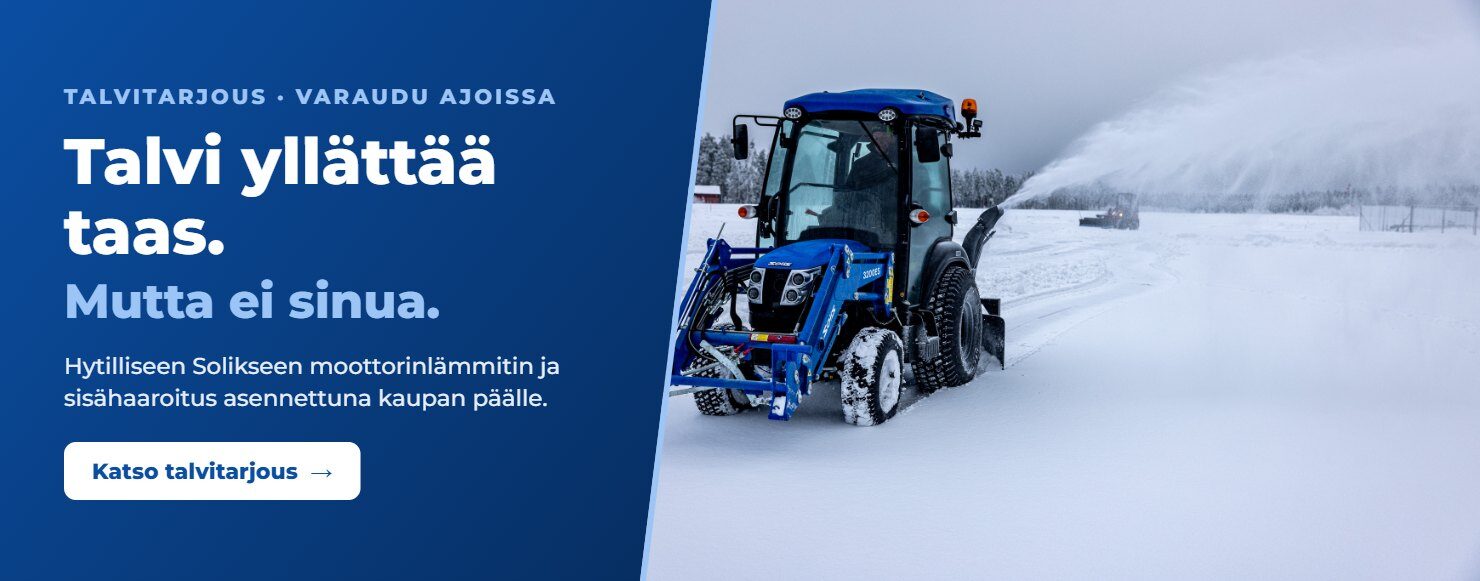 Talvitarjous: Talvi yllättää taas. Mutta ei sinua. Hytilliseen Solikseen moottorinlämmitin ja sisähaaroitus kaupan päälle.